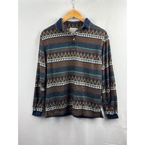 Vintage Arizona Jean Co. Womens Small Geometric Long Sleeve Polo Shirt - Picture 1 of 5